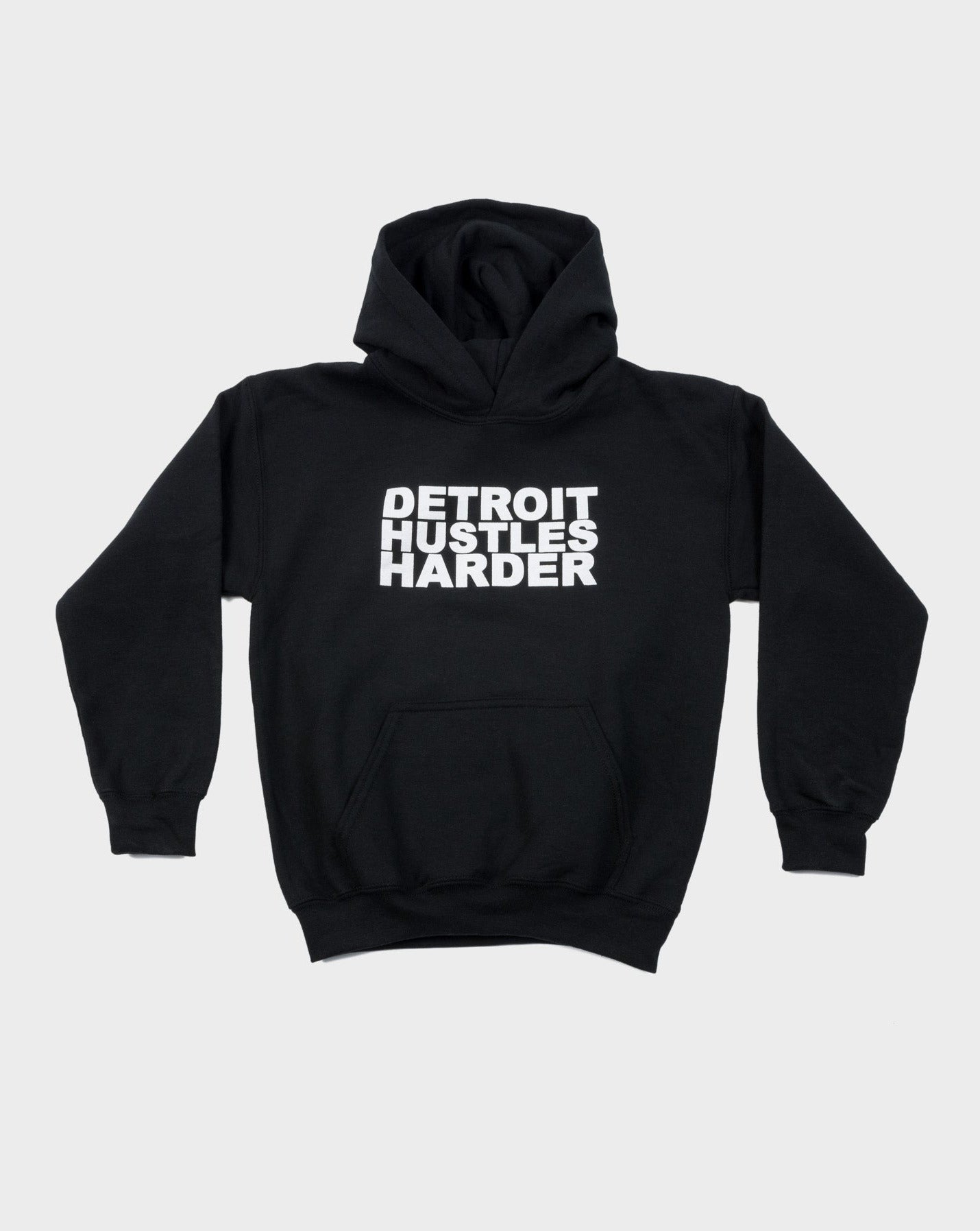 Youth Hooded Pullover White Print, Sweatshirt, DETROIT HUSTLES HARDER® - DETROIT HUSTLES HARDER®