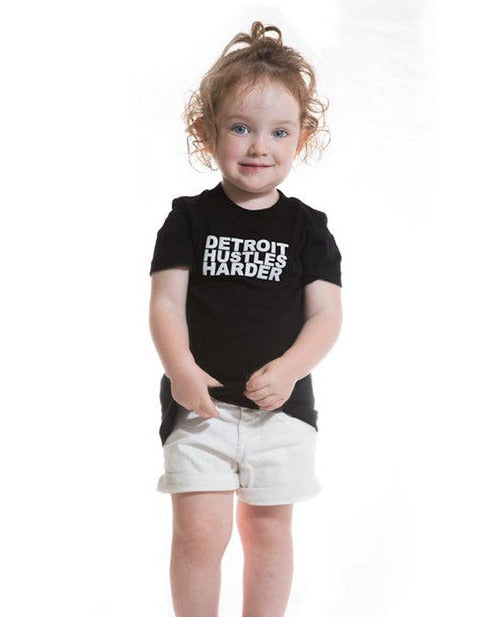 Toddler Short Sleeve T-Shirt White Print, T-SHIRT, DETROIT HUSTLES HARDER® - DETROIT HUSTLES HARDER®